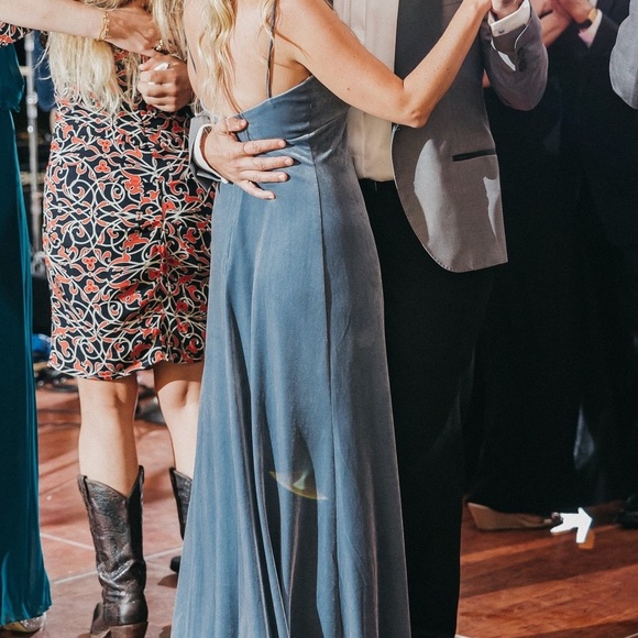 Jenny Yoo Sammi Velvet Dress in Sky - Picture 5 of 5